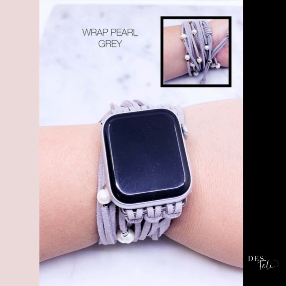 Gray Freshwater Pearl and Suede Apple Watch Band